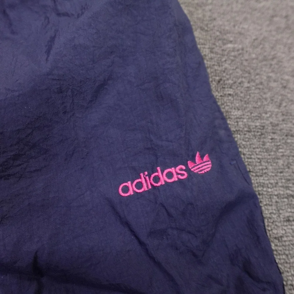 Vintage Adidas Track Pants Mens Medium Blue Nylon Trefoil Ankle Zip 90s